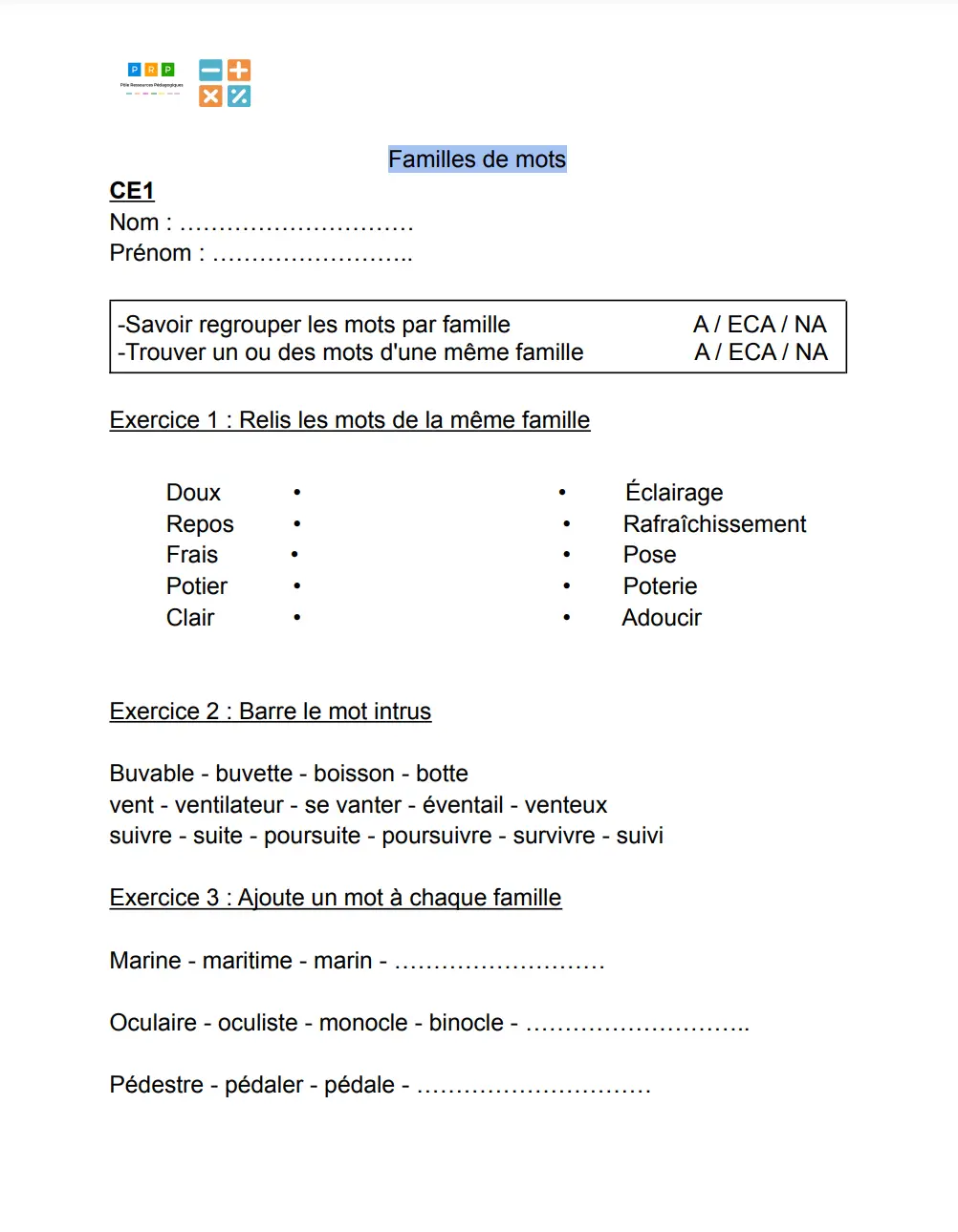 familles de mots