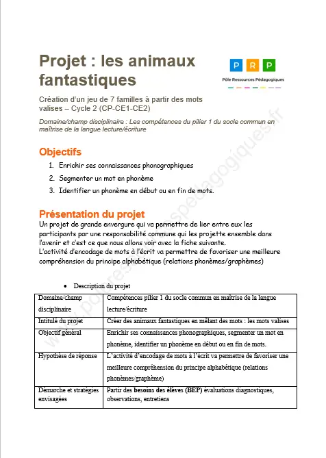 fiche séquence pédagogique