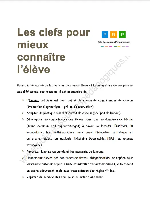 Mieux connaître son élève