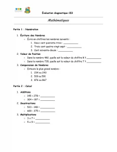 evaluation diagnostique mathématiques ce2