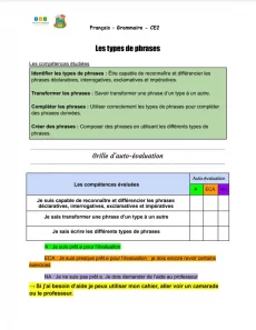 exercices sur les types de phrases ce2